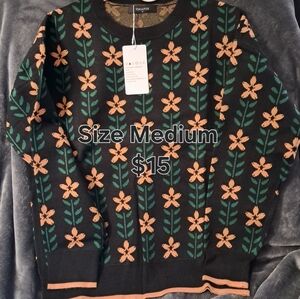Yogafox Black Floral Crewneck Sweater - Medium